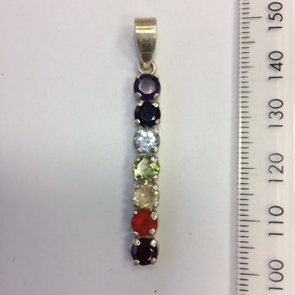 '7 chakras' pendant in 0.925 silver, gem-quality stones, set with 55 millimeters in height x 5 x 4 millimeters. Superb piece, perfect!