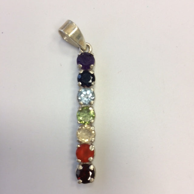 '7 chakras' pendant in 0.925 silver, gem-quality stones, set with 55 millimeters in height x 5 x 4 millimeters. Superb piece, perfect!
