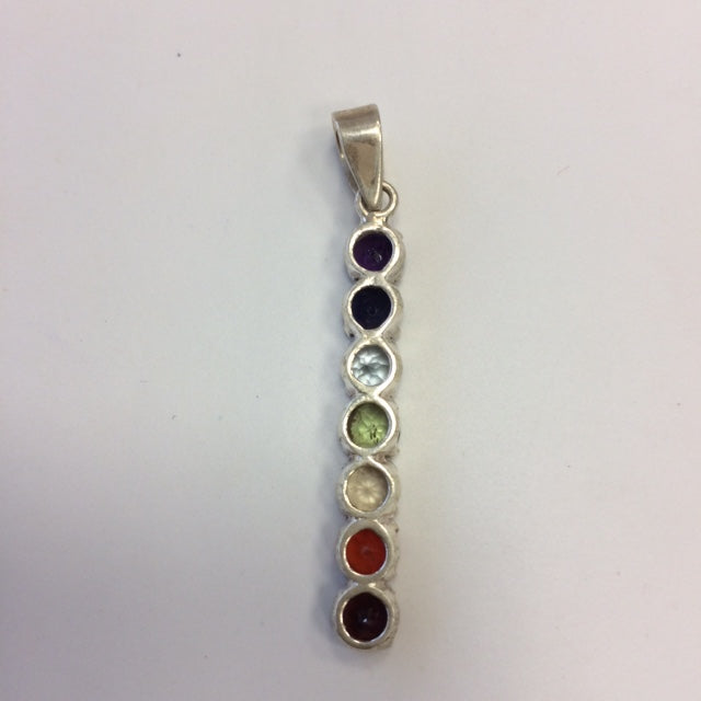'7 chakras' pendant in 0.925 silver, gem-quality stones, set with 55 millimeters in height x 5 x 4 millimeters. Superb piece, perfect!