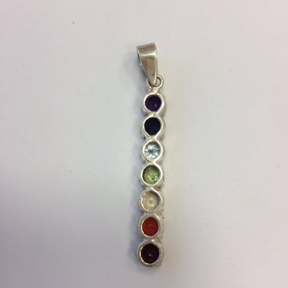 '7 chakras' pendant in 0.925 silver, gem-quality stones, set with 55 millimeters in height x 5 x 4 millimeters. Superb piece, perfect!