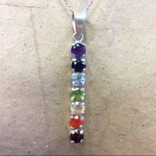 '7 chakras' pendant in 0.925 silver, gem-quality stones, set with 55 millimeters in height x 5 x 4 millimeters. Superb piece, perfect!