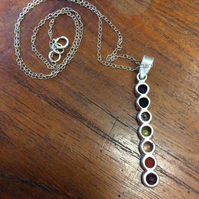 '7 chakras' pendant in 0.925 silver, gem-quality stones, set with 55 millimeters in height x 5 x 4 millimeters. Superb piece, perfect!