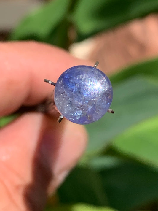 Cyanite disthène, cabochon de 10mm de diamètre x 5 - 4,5 carats. Parfait en bijouterie, collection ,exposition...
