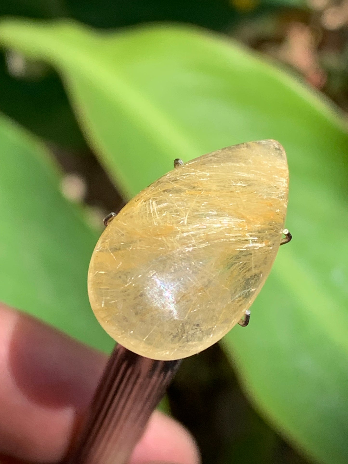 Cristal de roche/ quartz à rutiles dorés, cabochon de 25mm x15 x6 - 15,5 carats. Parfait en bijouterie, collection ,exposition...