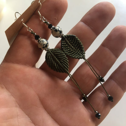 Woven textile earrings with a semi-precious stone bead. Made by the designer "Créatipik", finished in Silver, Silver Tone, or Gold. Choose your stone and receive a pair of unique earrings! Beautifully finished!