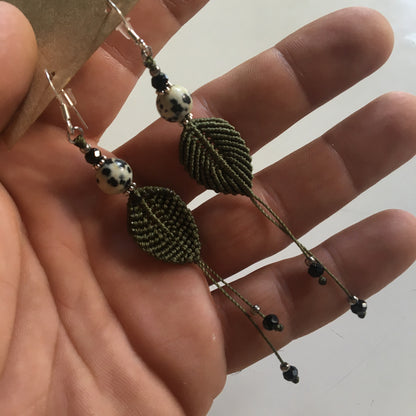 Woven textile earrings with a semi-precious stone bead. Made by the designer "Créatipik", finished in Silver, Silver Tone, or Gold. Choose your stone and receive a pair of unique earrings! Beautifully finished!