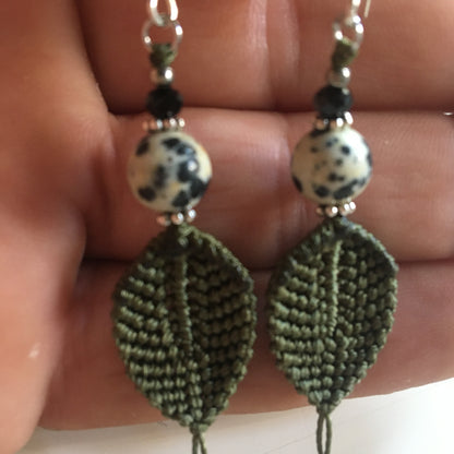 Woven textile earrings with a semi-precious stone bead. Made by the designer "Créatipik", finished in Silver, Silver Tone, or Gold. Choose your stone and receive a pair of unique earrings! Beautifully finished!