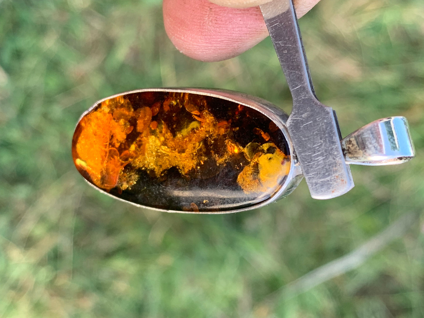 Amber, silver pendant measuring 52 x 18 x 6 mm / 6.3 grams, sold with a sliding black cord measuring 40 to 70 cm!