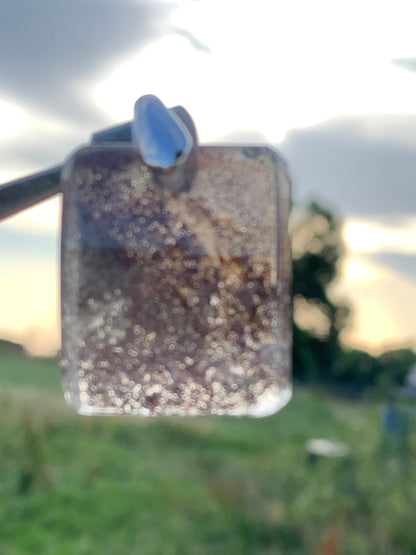 Rock crystal/ Lodolite quartz, Shaman quartz or garden quartz! Silver pendant, 36 mm high x 24 x 10 - 14.8 gr. Sold with adjustable black cord!