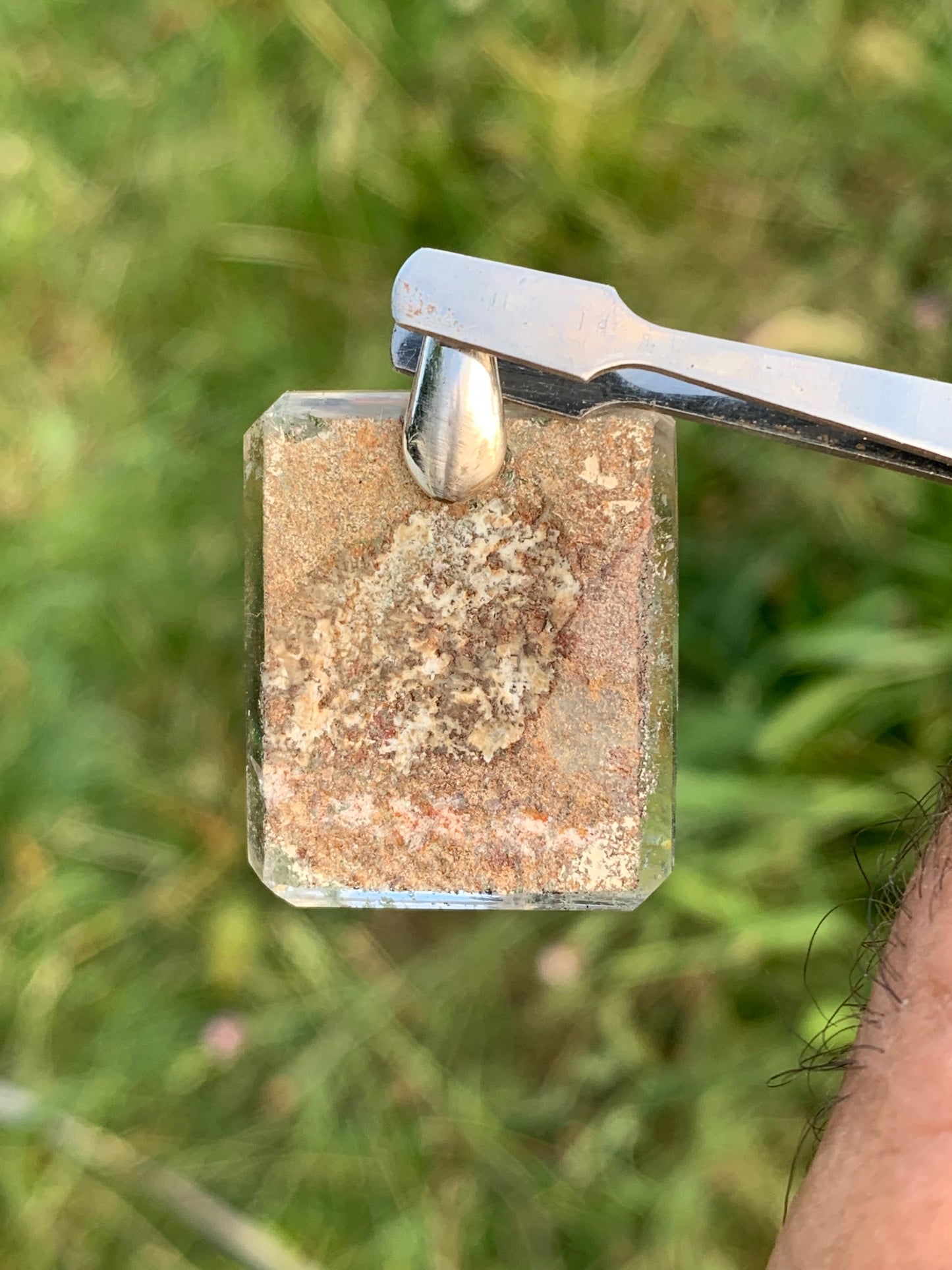 Rock crystal/ Lodolite quartz, Shaman quartz or garden quartz! Silver pendant, 36 mm high x 24 x 10 - 14.8 gr. Sold with adjustable black cord!