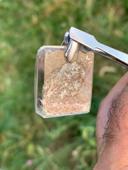 Rock crystal/ Lodolite quartz, Shaman quartz or garden quartz! Silver pendant, 36 mm high x 24 x 10 - 14.8 gr. Sold with adjustable black cord!