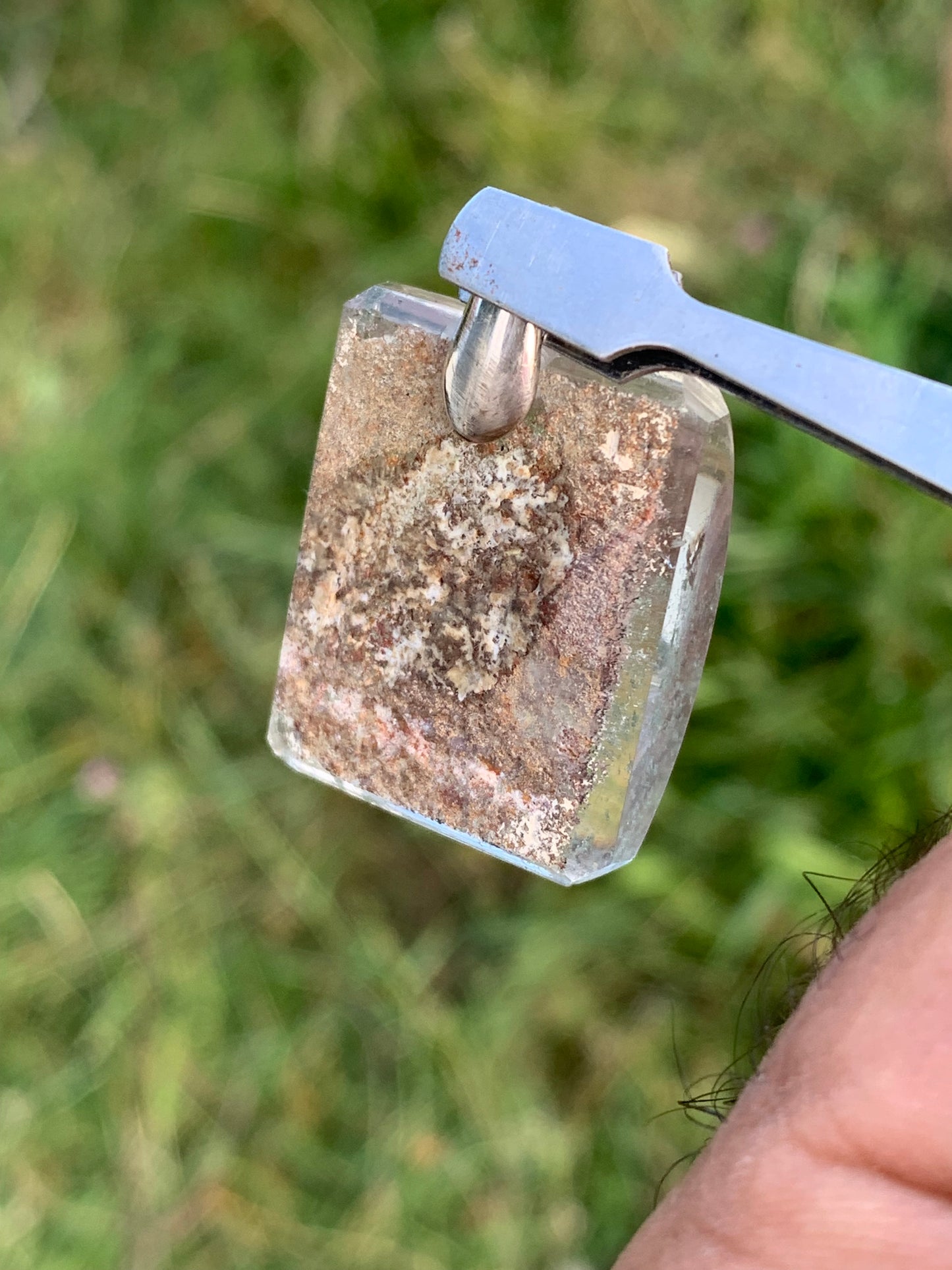 Rock crystal/ Lodolite quartz, Shaman quartz or garden quartz! Silver pendant, 36 mm high x 24 x 10 - 14.8 gr. Sold with adjustable black cord!