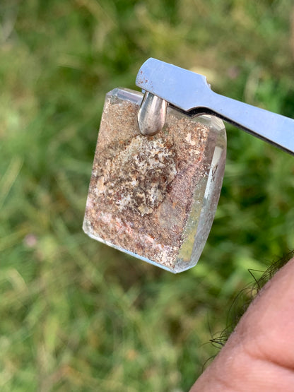Rock crystal/ Lodolite quartz, Shaman quartz or garden quartz! Silver pendant, 36 mm high x 24 x 10 - 14.8 gr. Sold with adjustable black cord!
