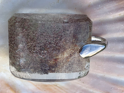 Rock crystal/ Lodolite quartz, Shaman quartz or garden quartz! Silver pendant, 36 mm high x 24 x 10 - 14.8 gr. Sold with adjustable black cord!