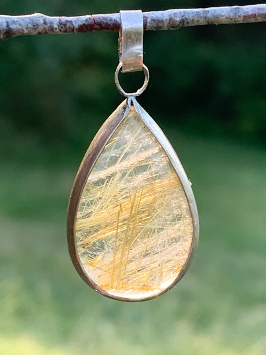 Rock crystal/quartz with golden rutiles, 35mm x 17 x 6 - 4.8 gr., perfect for jewelry, collections, exhibitions...