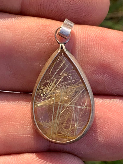 Rock crystal/quartz with golden rutiles, 35mm x 17 x 6 - 4.8 gr., perfect for jewelry, collections, exhibitions...