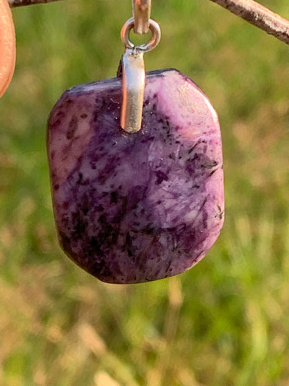 Charoite, 35mm x 20x 7mm drilled cabochon pendant. Sold with adjustable black cord!