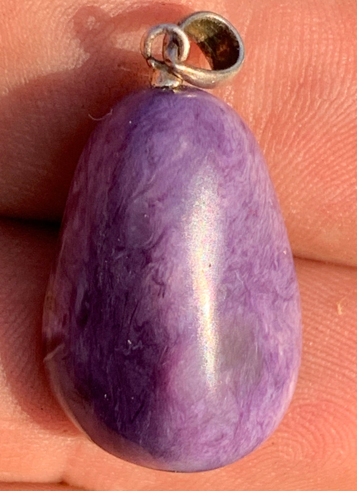 Charoite, pendant with silver clasp, 30mm x 16 x 10. Sold with adjustable black cord!