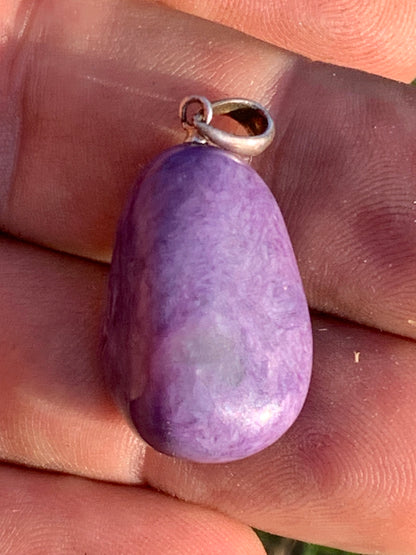 Charoite, pendant with silver clasp, 30mm x 16 x 10. Sold with adjustable black cord!
