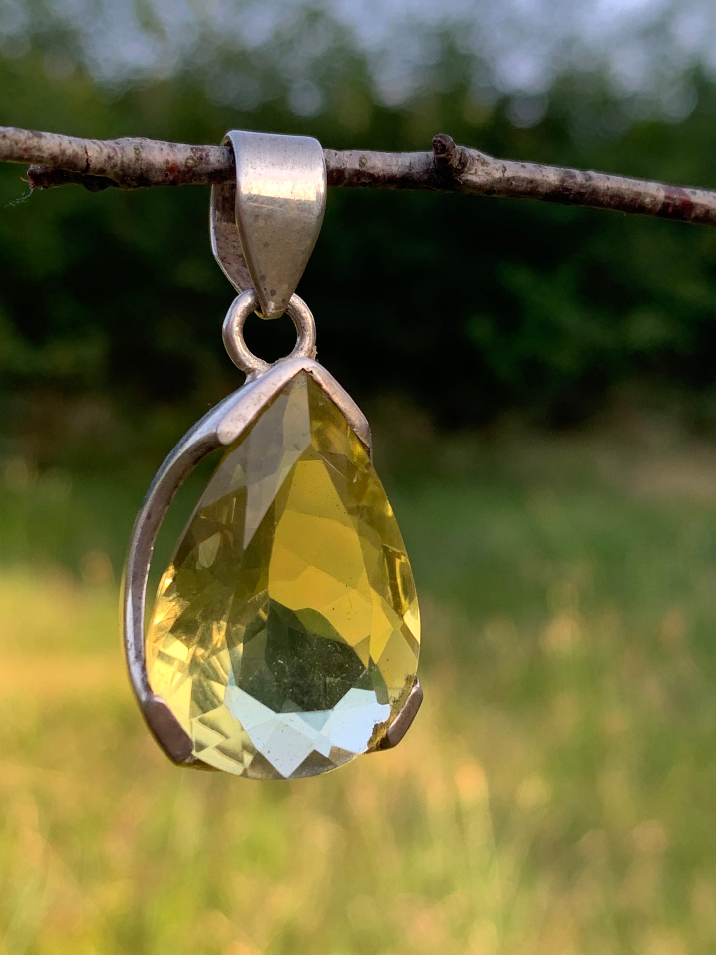 Rock crystal/Lemon quartz, solid silver pendant, 42mm high x 20 x 12. Sold with adjustable cord, ready to wear!