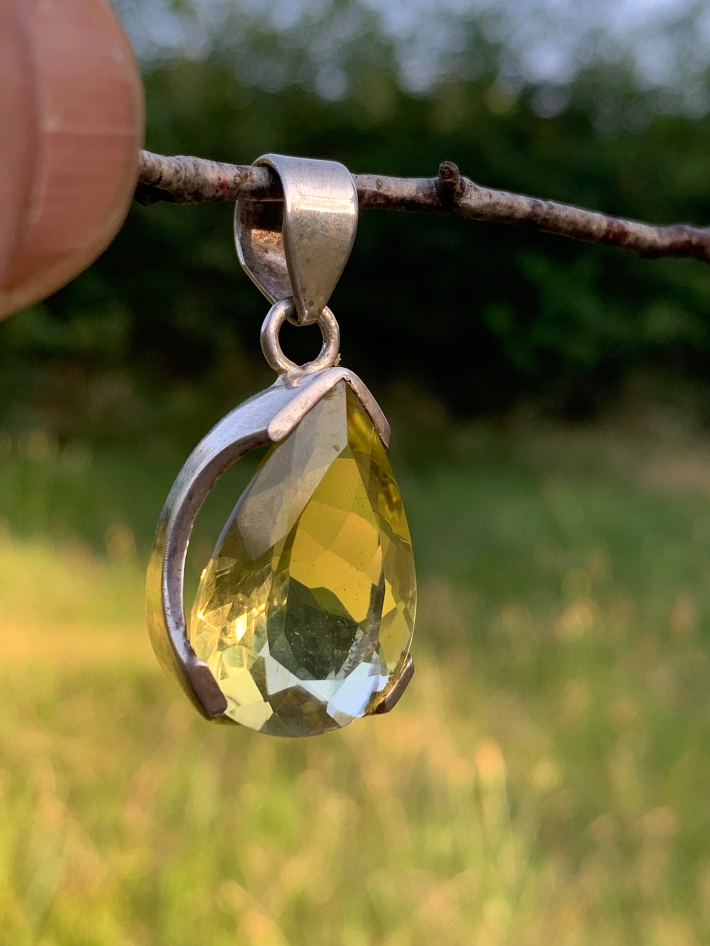 Rock crystal/Lemon quartz, solid silver pendant, 42mm high x 20 x 12. Sold with adjustable cord, ready to wear!