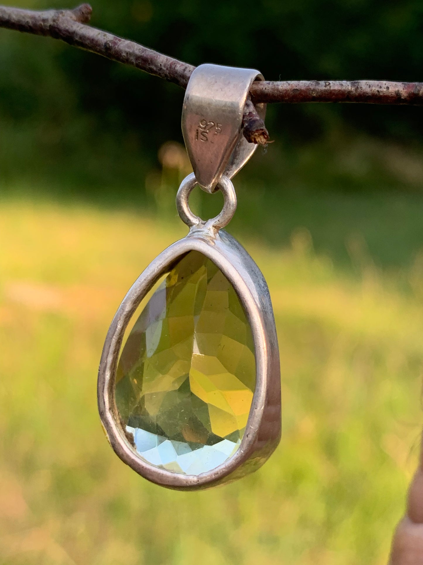 Rock crystal/Lemon quartz, solid silver pendant, 42mm high x 20 x 12. Sold with adjustable cord, ready to wear!