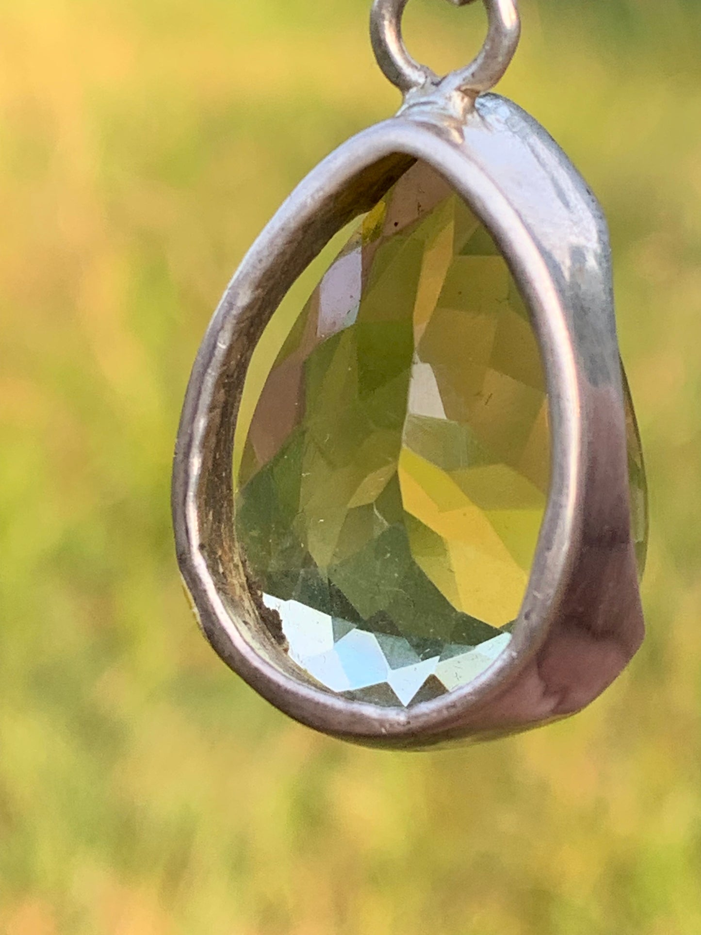 Rock crystal/Lemon quartz, solid silver pendant, 42mm high x 20 x 12. Sold with adjustable cord, ready to wear!