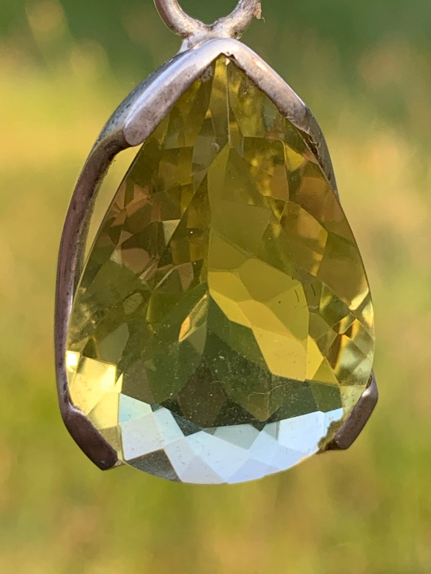 Rock crystal/Lemon quartz, solid silver pendant, 42mm high x 20 x 12. Sold with adjustable cord, ready to wear!