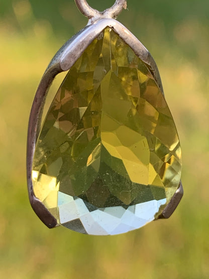 Rock crystal/Lemon quartz, solid silver pendant, 42mm high x 20 x 12. Sold with adjustable cord, ready to wear!