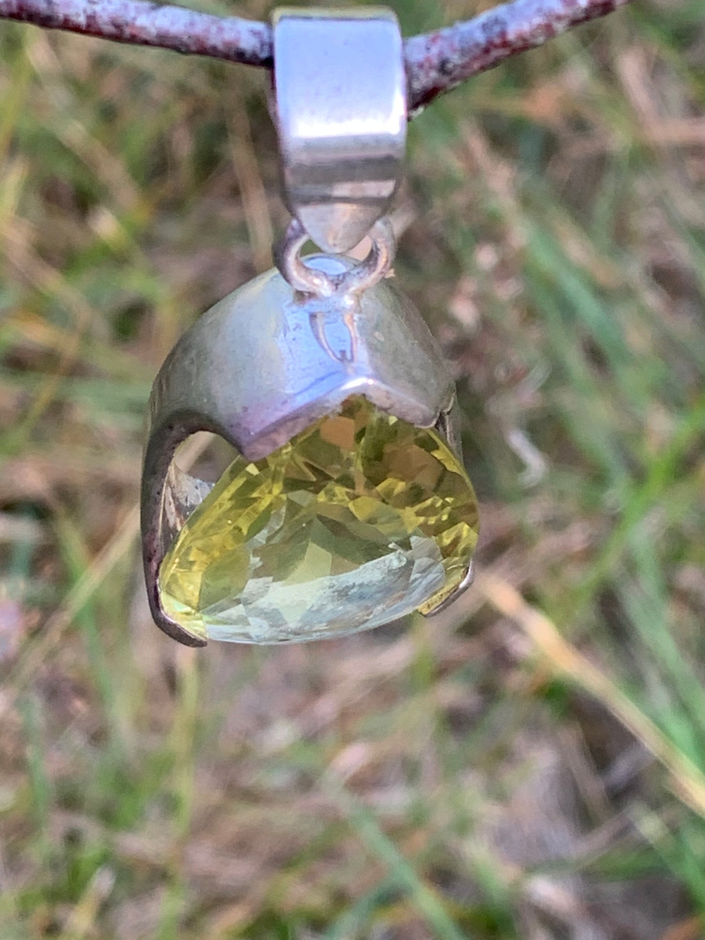 Rock crystal/Lemon quartz, solid silver pendant, 42mm high x 20 x 12. Sold with adjustable cord, ready to wear!
