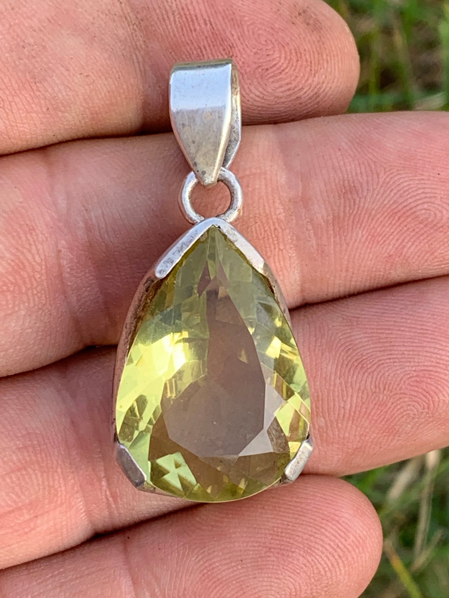 Rock crystal/Lemon quartz, solid silver pendant, 42mm high x 20 x 12. Sold with adjustable cord, ready to wear!