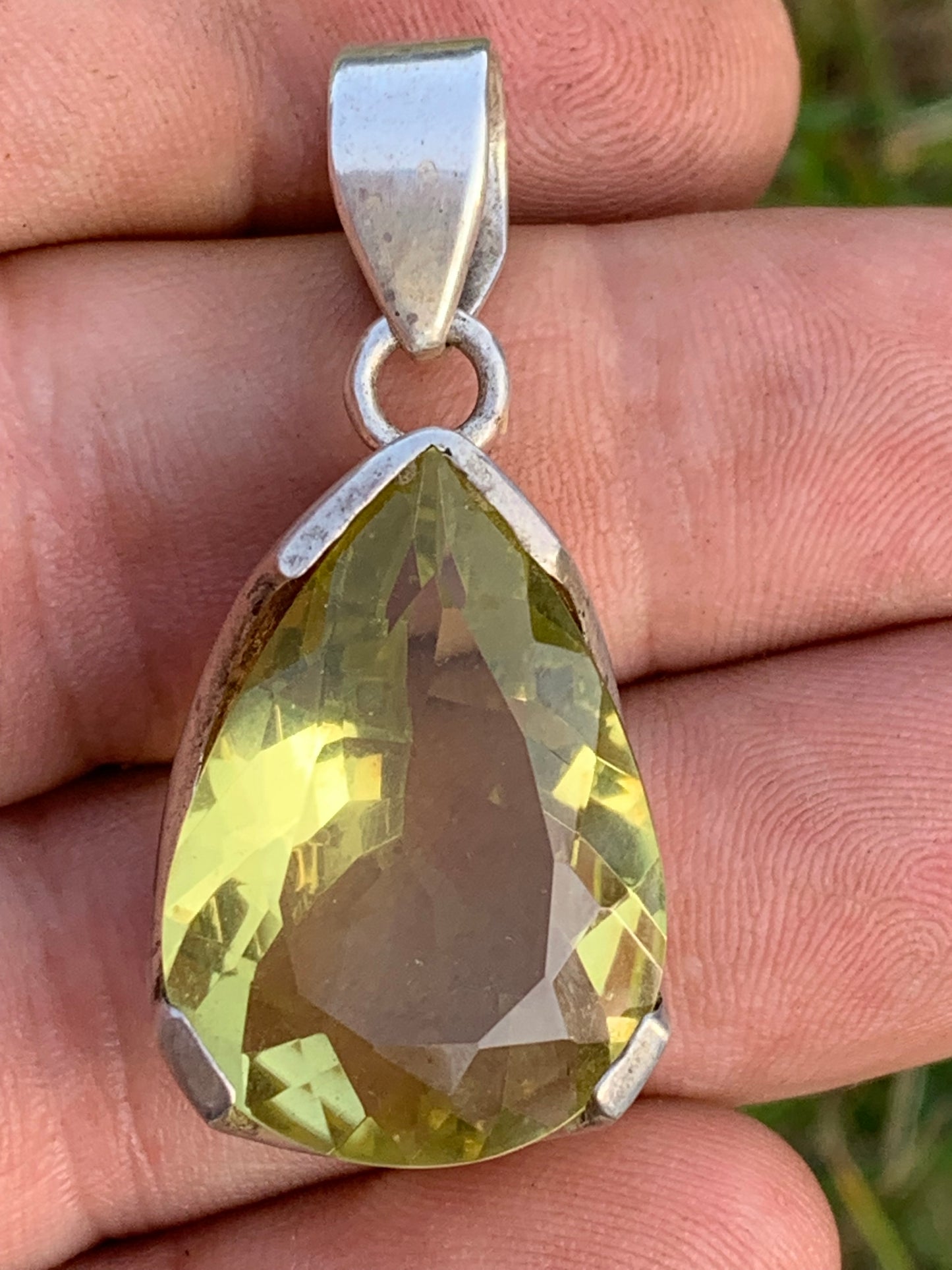 Rock crystal/Lemon quartz, solid silver pendant, 42mm high x 20 x 12. Sold with adjustable cord, ready to wear!