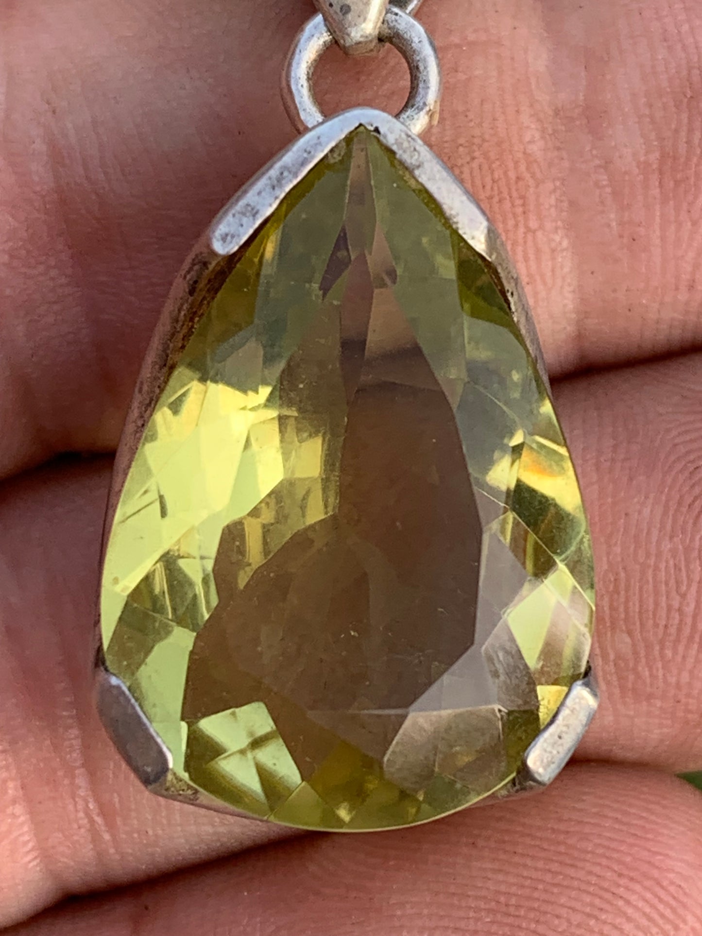 Rock crystal/Lemon quartz, solid silver pendant, 42mm high x 20 x 12. Sold with adjustable cord, ready to wear!