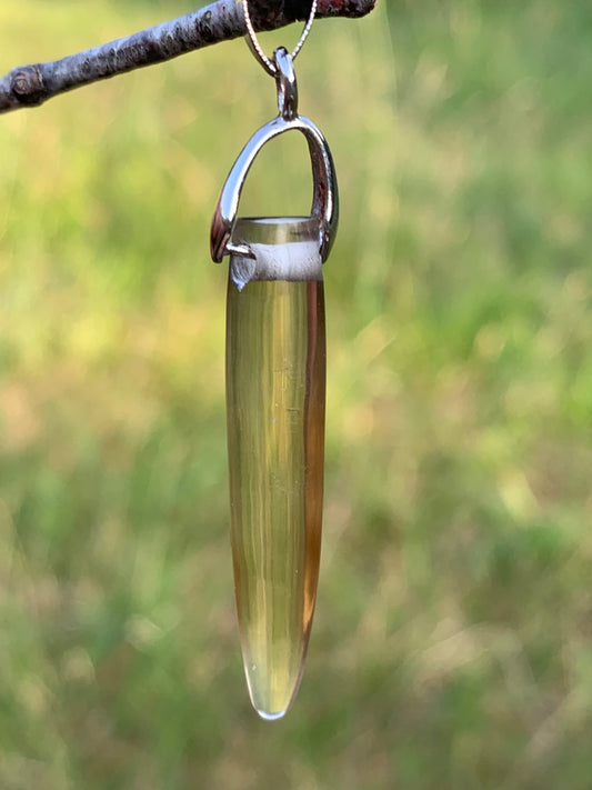 Citrine, silver pendant, 50mm high x 7mm diameter. Sold with adjustable cord!