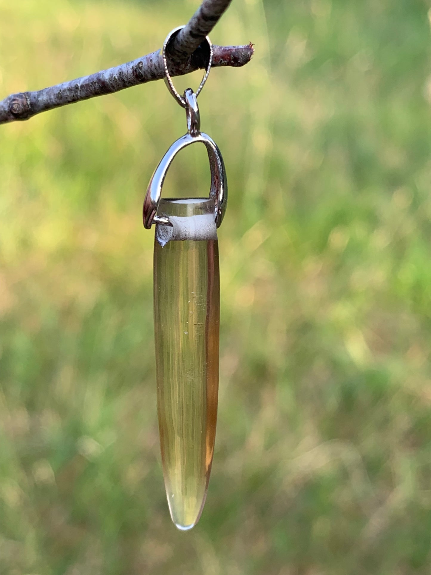 Citrine, silver pendant, 50mm high x 7mm diameter. Sold with adjustable cord!