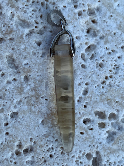 Citrine, silver pendant, 50mm high x 7mm diameter. Sold with adjustable cord!