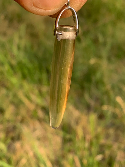Citrine, silver pendant, 50mm high x 7mm diameter. Sold with adjustable cord!