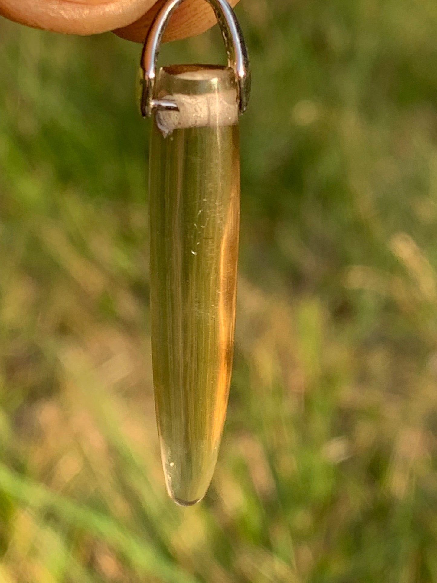 Citrine, silver pendant, 50mm high x 7mm diameter. Sold with adjustable cord!