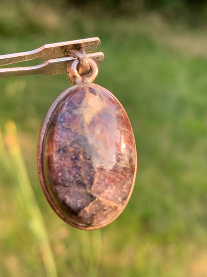 Cacoxenite Amethyst, 38mm x 19 x 10 Silver pendant. Sold with a free adjustable black cord!