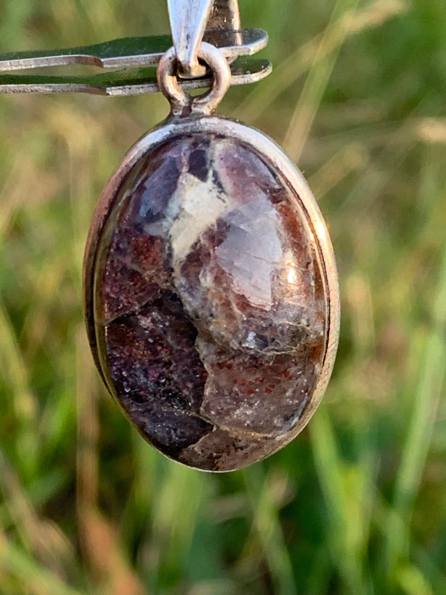 Cacoxenite Amethyst, 38mm x 19 x 10 Silver pendant. Sold with a free adjustable black cord!