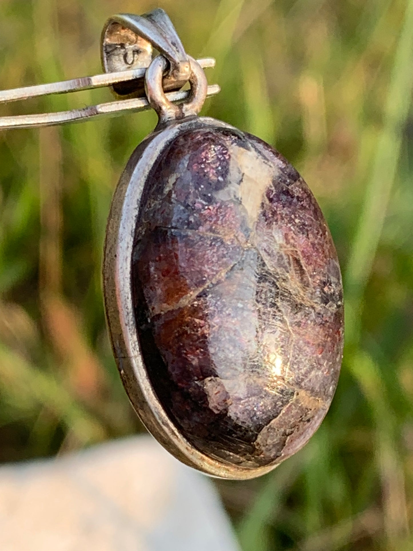 Cacoxenite Amethyst, 38mm x 19 x 10 Silver pendant. Sold with a free adjustable black cord!