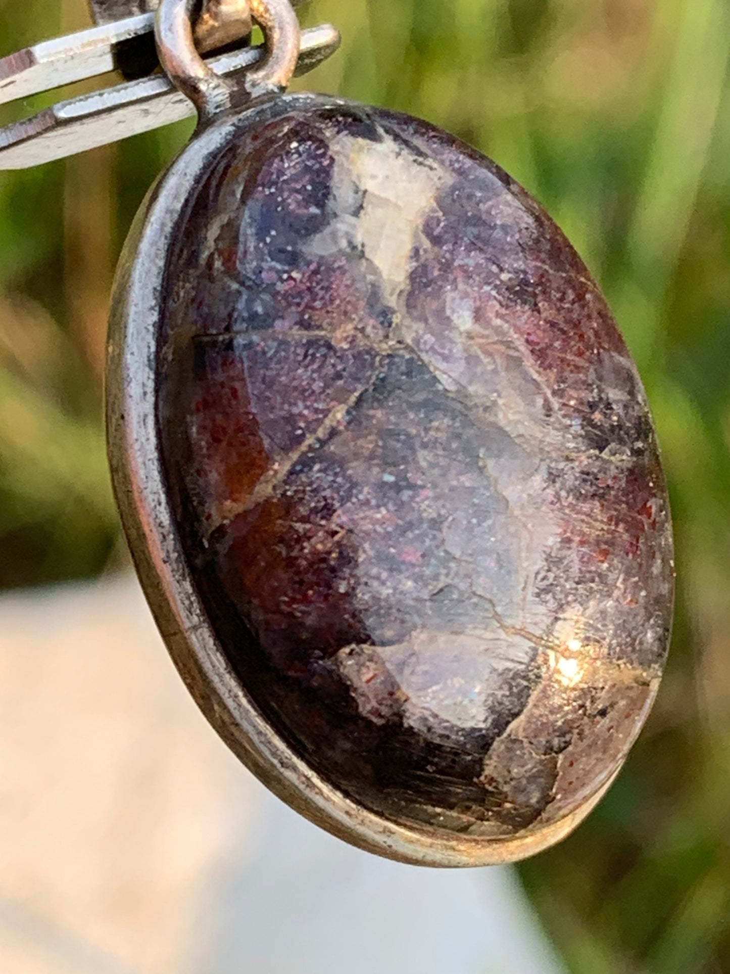Cacoxenite Amethyst, 38mm x 19 x 10 Silver pendant. Sold with a free adjustable black cord!