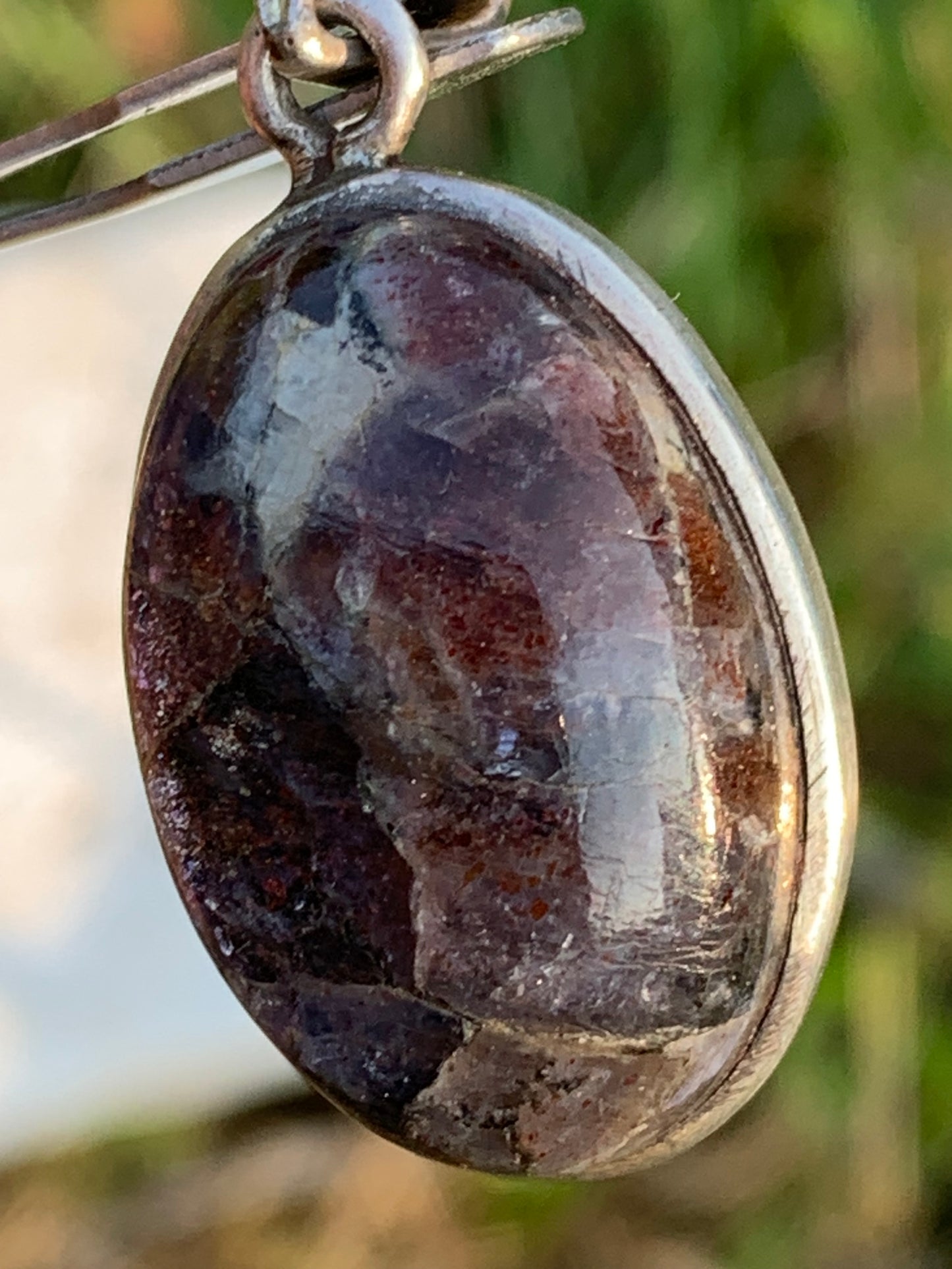 Cacoxenite Amethyst, 38mm x 19 x 10 Silver pendant. Sold with a free adjustable black cord!