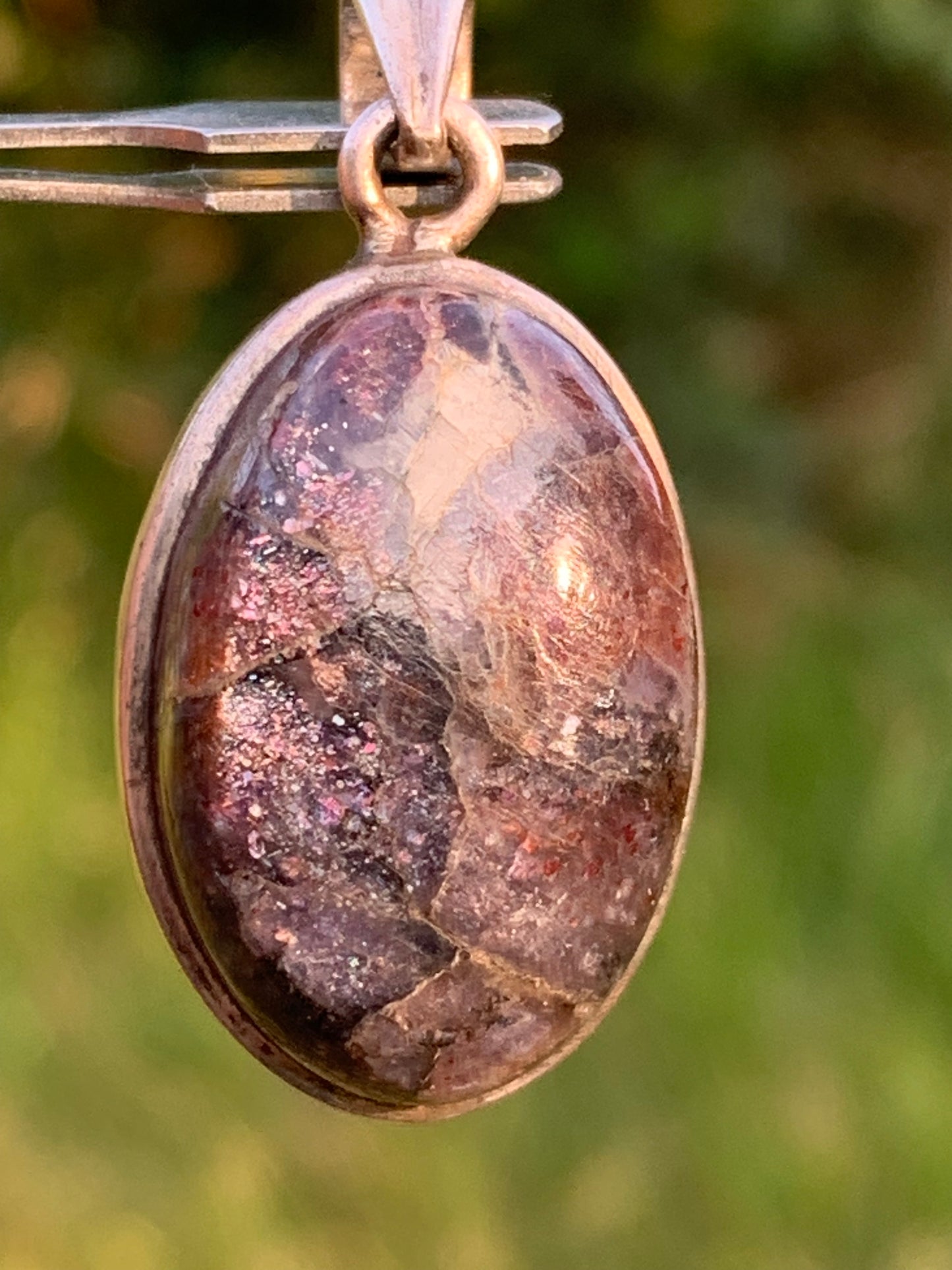 Cacoxenite Amethyst, 38mm x 19 x 10 Silver pendant. Sold with a free adjustable black cord!