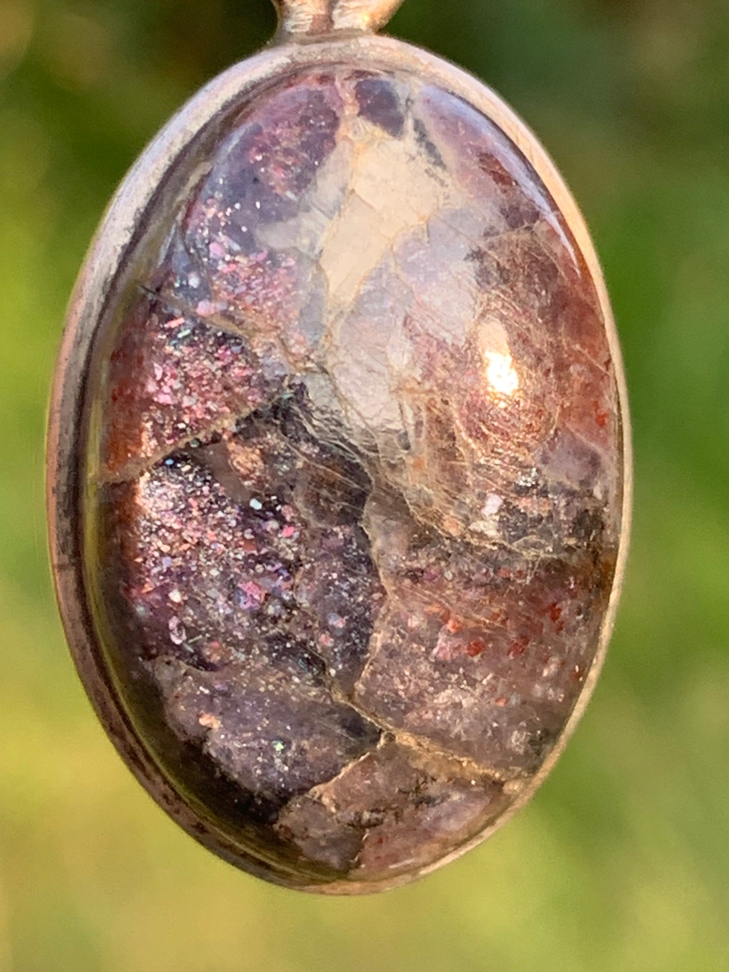 Cacoxenite Amethyst, 38mm x 19 x 10 Silver pendant. Sold with a free adjustable black cord!