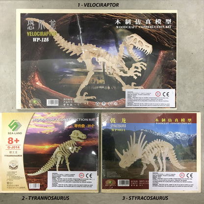 Dinosaure (Velociraptor - Tyrannosaurus - Styracosaurus), maquette en bois, de 15 à 20 cm. Parfait pour collection, exposition...