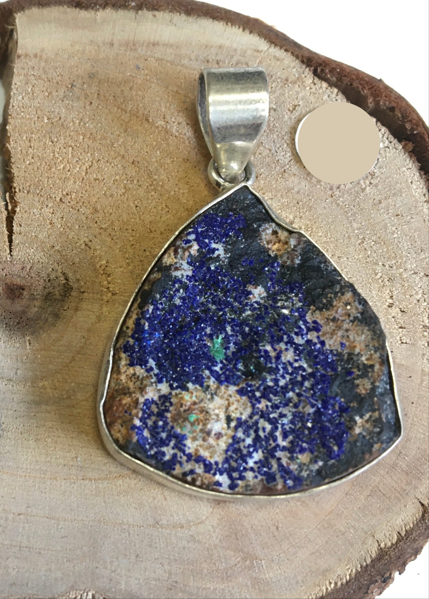 Azurite, Silver pendant, 42mm high x 27mm wide x 8mm thick. Sold with a free adjustable black cord!