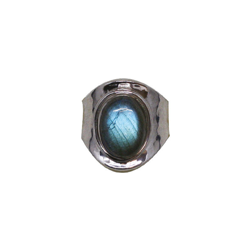 Bague en labradorite bleue, cabochons sertis sur anneau en Argent 0.925 ! Taille réglable d'environ 50 à 60 Fr !