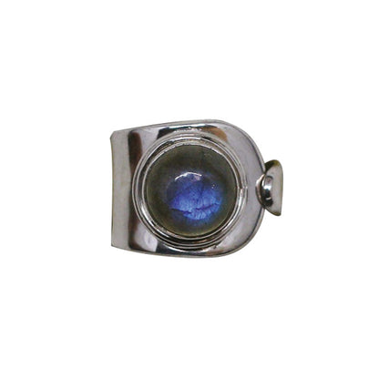 Bague en labradorite bleue, cabochons sertis sur anneau en Argent 0.925 ! Taille réglable d'environ 50 à 60 Fr !