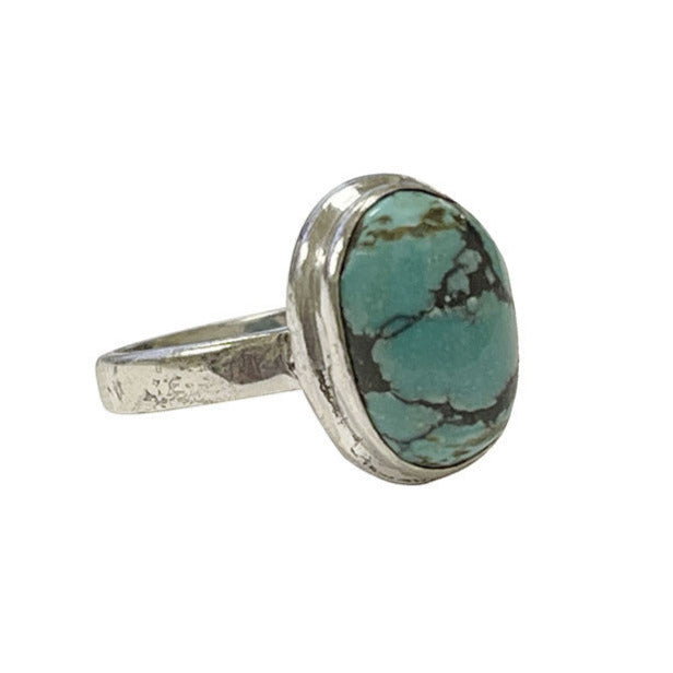 Bague en turquoise, non teintée, cabochon sertis sur anneau en Argent ! Taille disponible de 52, 54 et 56 Fr.
